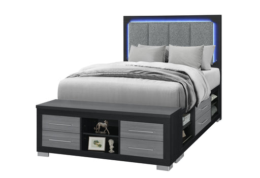 EMMA BLACK/GREY FULL BED WITH LED AND USB - Furniture House (VA)