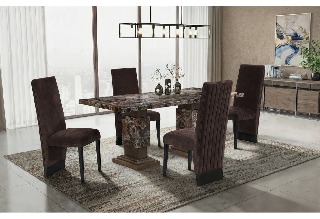 D12 BROWN DINING TABLE WITH 4 D12 BROWN DINING CHAIRS - Furniture House (VA)