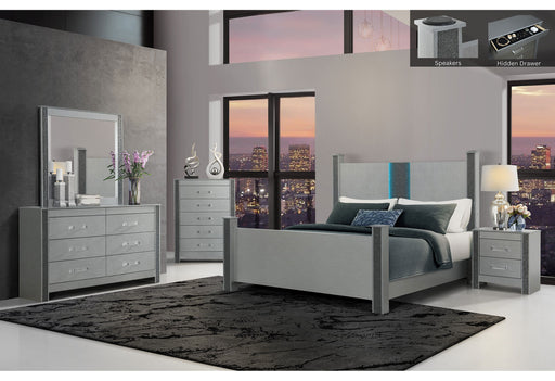 LOGAN SILVER FULL BED GROUP W/ LED AND SPEAKERS - Furniture House (VA)