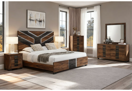 OPTIMUS BROWN/BLACK QUEEN BED, DRESSER, MIRROR AND NIGHTSTAND - Furniture House (VA)