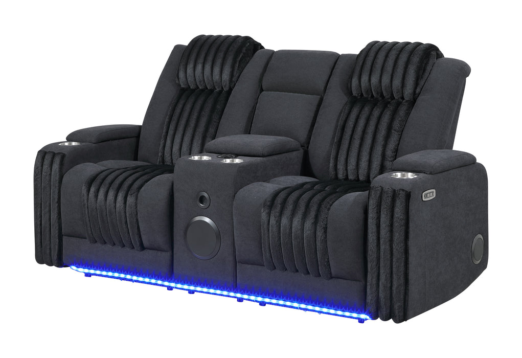 U8000 BLACK PWR CONSOLE REC LOVESEAT W/PHR, LED AND SPEAKER - Furniture House (VA)