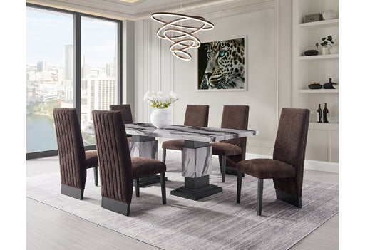 D12 DINING TABLE AND 6 D12 BROWN DINING CHAIRS - Furniture House (VA)