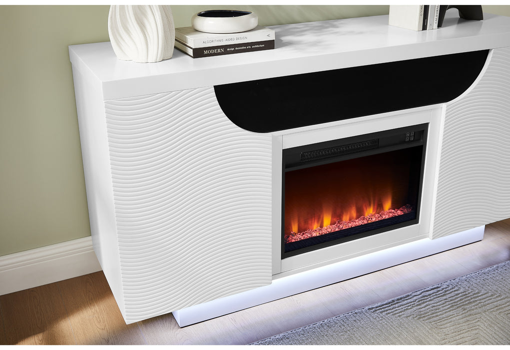 AILEEN WHITE 66" ENT UNIT W/LED, SPEAKERS, CRYSTAL AND POP-UP DOORS - Furniture House (VA)