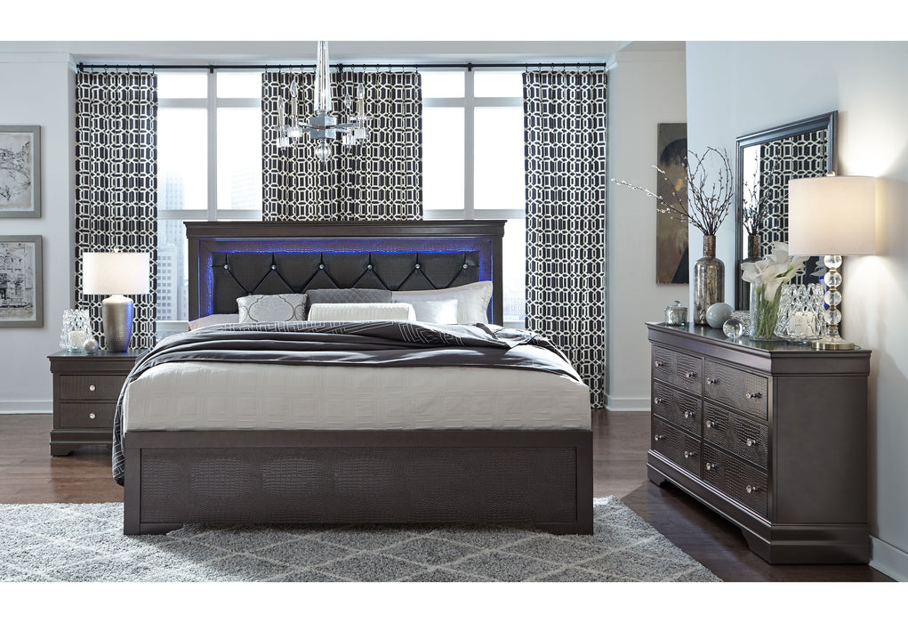 POMPEI METALLIC GREY QUEEN BED, DRESSER, MIRROR AND 2 NIGHTSTANDS - Furniture House (VA)
