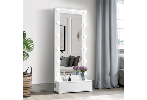 ELLA WHITE NARROW TALL MIRROR WITH LED AND SPEAKER - Furniture House (VA)