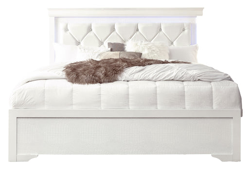 POMPEI METALLIC WHITE KING BED W/LED, DRESSER, MIRROR AND NIGHTSTAND - Furniture House (VA)