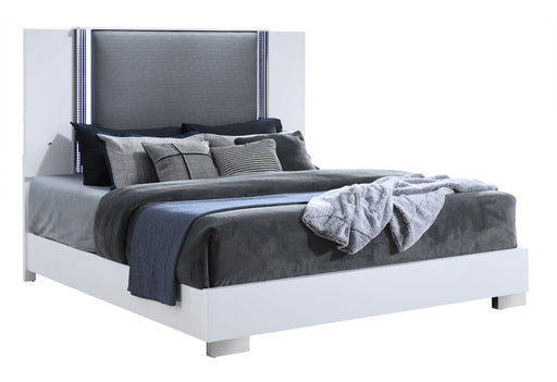 YLIME SMOOTH WHITE KING BED WITH LED FULLY SLATTED - Furniture House (VA)