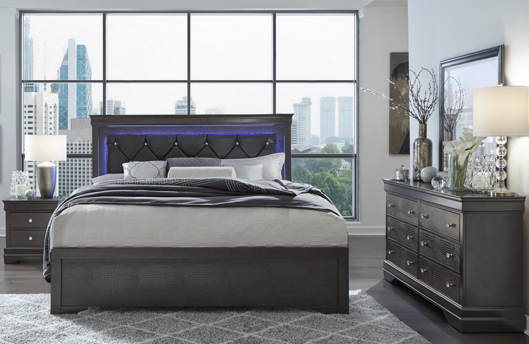 POMPEI METALLIC GREY KING BED GROUP WITH LED - Furniture House (VA)