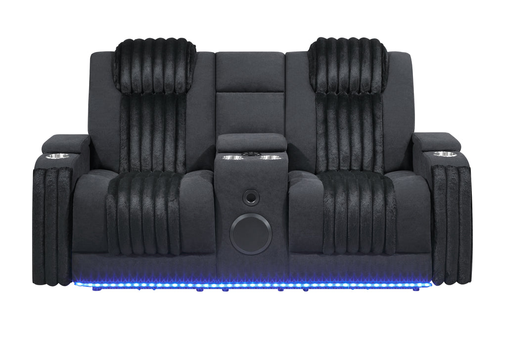 U8000 BLACK PWR CONSOLE REC LOVESEAT W/PHR, LED AND SPEAKER - Furniture House (VA)