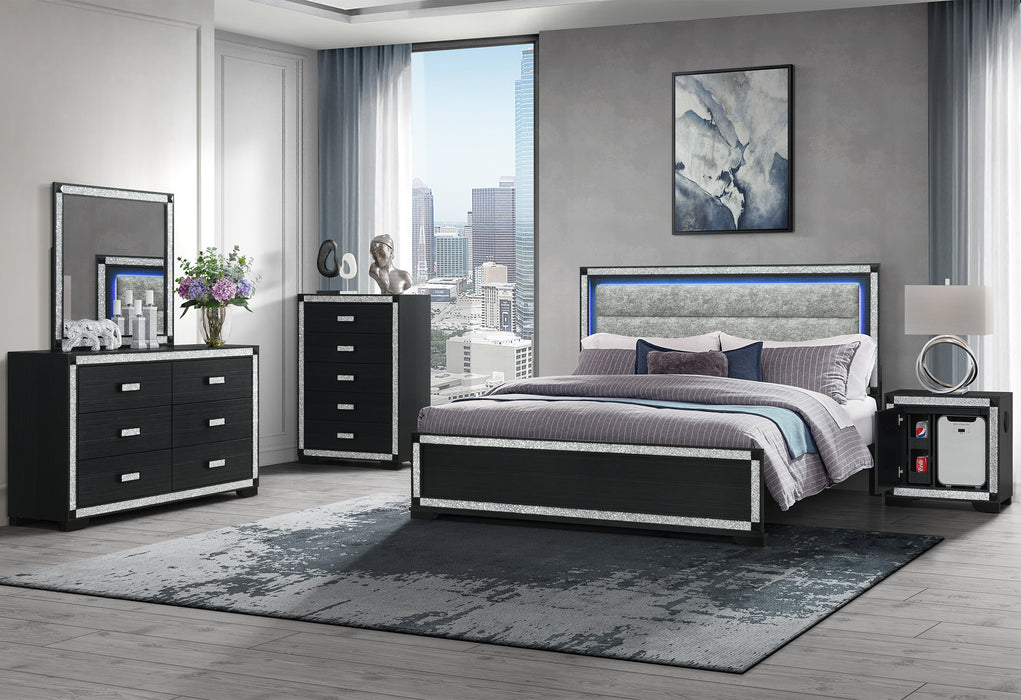 SOLEIL CHARCOAL KING BED GROUP WITH COOLER AND SPEAKER - Furniture House (VA)