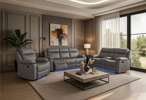 U6026 GREY PU 46A REC SOFA/CONSOLE REC LOVESEAT WITH SPEAKER - Furniture House (VA)