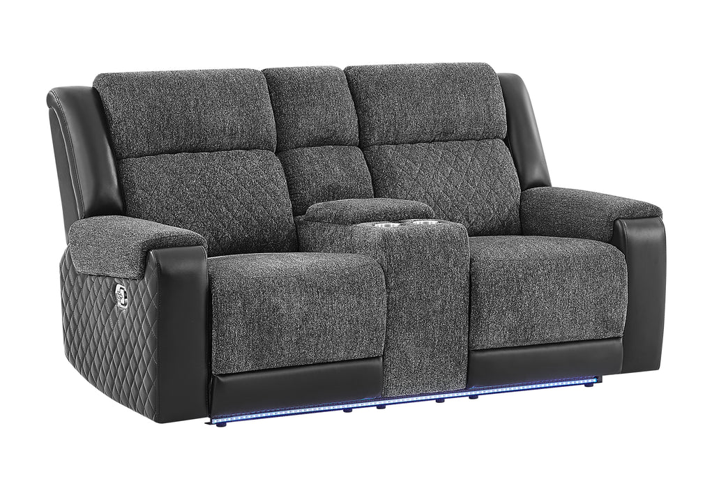 U5915 GREY/BLACK CONSOLE REC LOVESEAT W/IMMERSIVE SOUND & BLUE LED - Furniture House (VA)