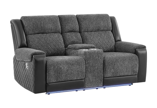 U5915 GREY/BLACK CONSOLE REC LOVESEAT W/IMMERSIVE SOUND & BLUE LED - Furniture House (VA)