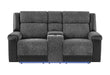 U5915 GREY/BLACK CONSOLE REC LOVESEAT W/IMMERSIVE SOUND & BLUE LED - Furniture House (VA)