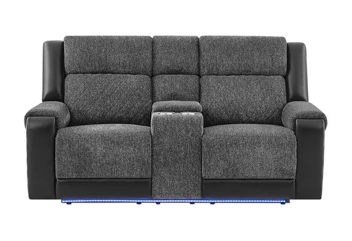 U5915 GREY/BLACK CONSOLE REC LOVESEAT W/IMMERSIVE SOUND & BLUE LED - Furniture House (VA)