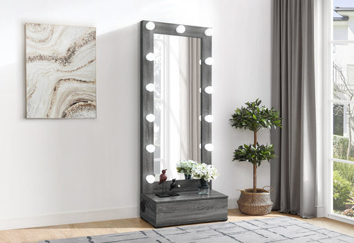 LEXI GREY TALL MIRROR WITH DRAWER AND SPEAKERS - Furniture House (VA)