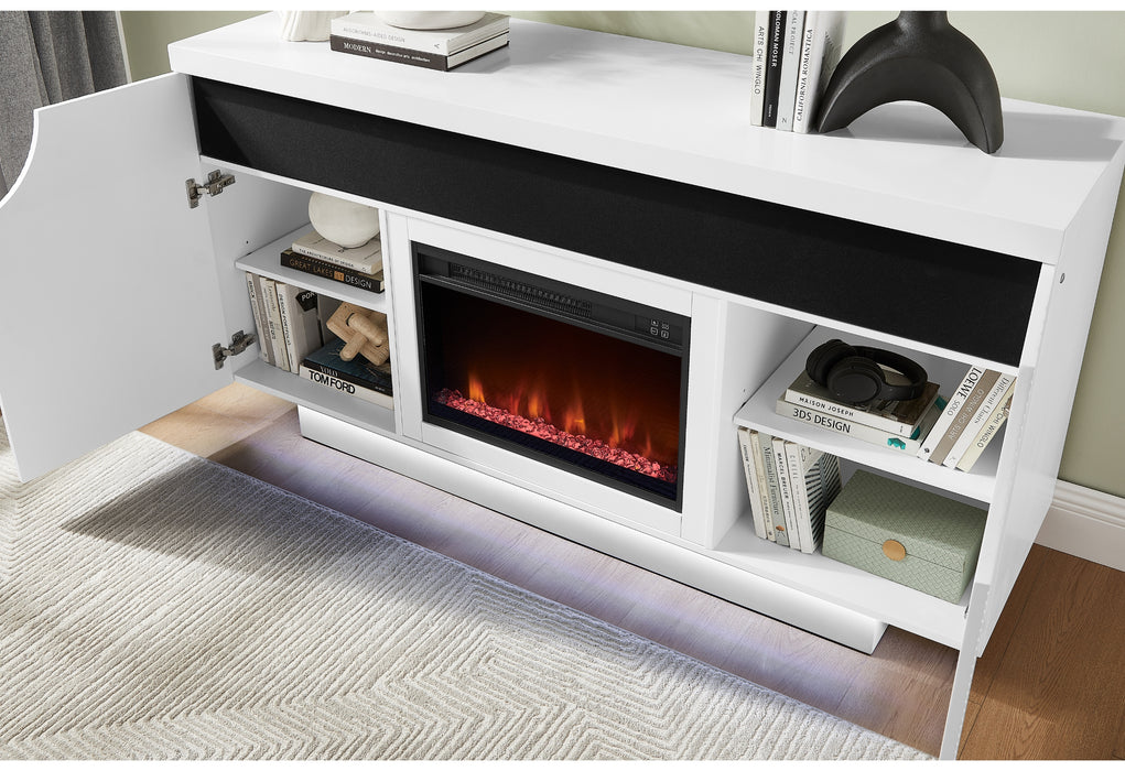 AILEEN WHITE 66" ENT UNIT W/LED, SPEAKERS, CRYSTAL AND POP-UP DOORS - Furniture House (VA)