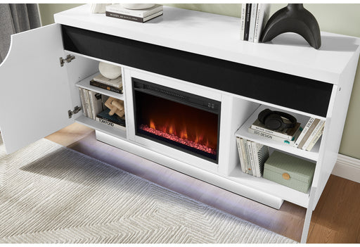 AILEEN WHITE 66" ENT UNIT W/LED, SPEAKERS, CRYSTAL AND POP-UP DOORS - Furniture House (VA)