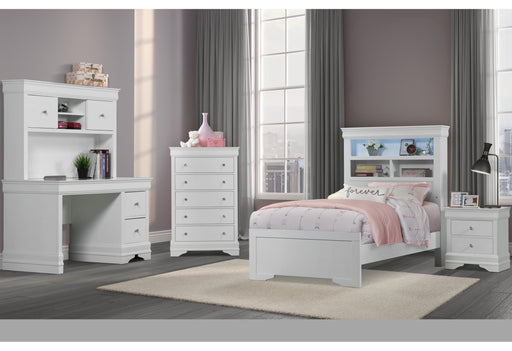 POMPEI METALLIC WHITE BOOKCASE TWIN BED, DRESSER, MIRROR & NS - Furniture House (VA)