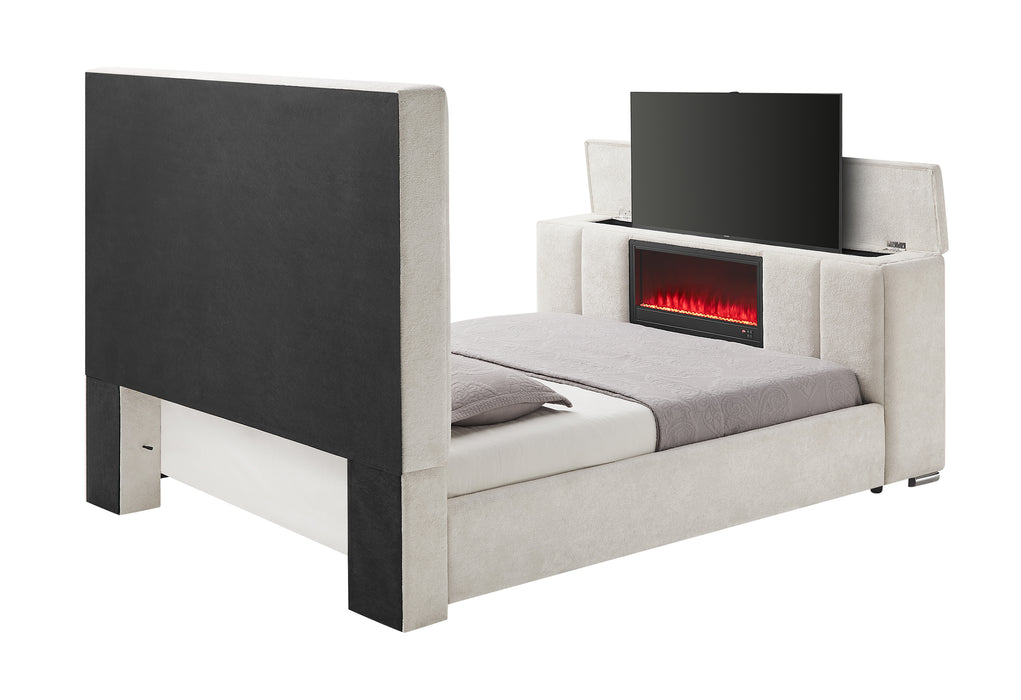 SERENITY CREMA KING BED WITH SPEAKER, TV LIFT AND FIREPLACE - Furniture House (VA)