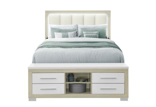 EMMA NATURAL/WHITE QUEEN BED WITH LED AND USB - Furniture House (VA)