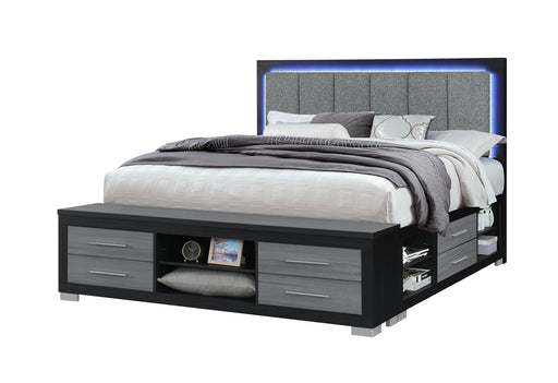 EMMA BLACK/GREY KING BED WITH LED AND USB - Furniture House (VA)
