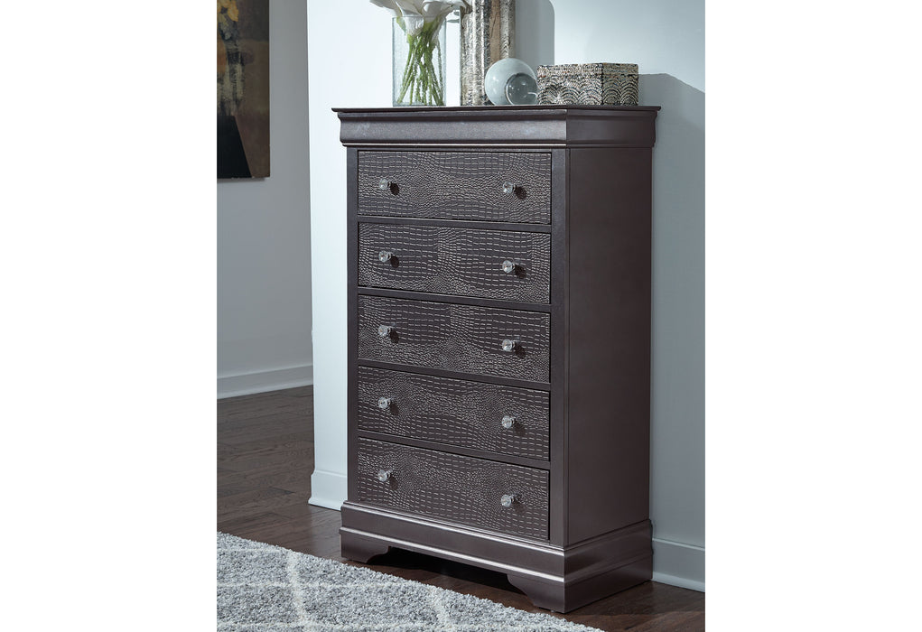 POMPEI METALLIC GREY QUEEN BED, DRESSER, MIRROR AND 2 NIGHTSTANDS - Furniture House (VA)