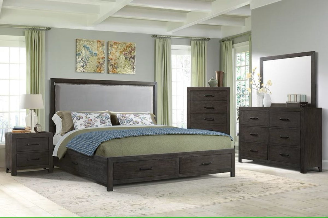 Elements International Shelby King Upholstered Storage Bed in Walnut