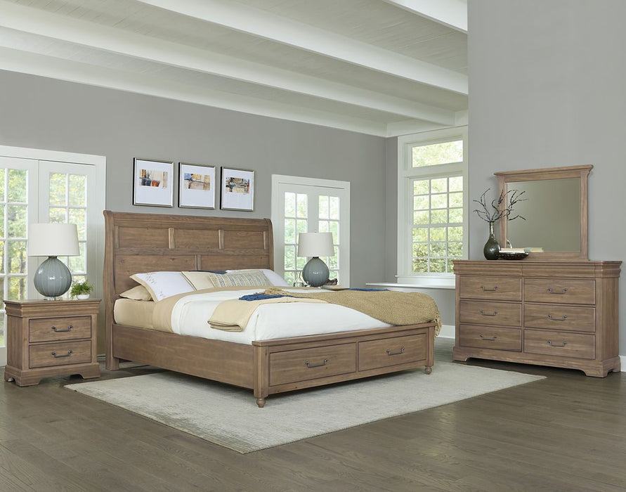 Vaughan Bassett Vista Queen Sleigh Storage Bed in Natural Oak