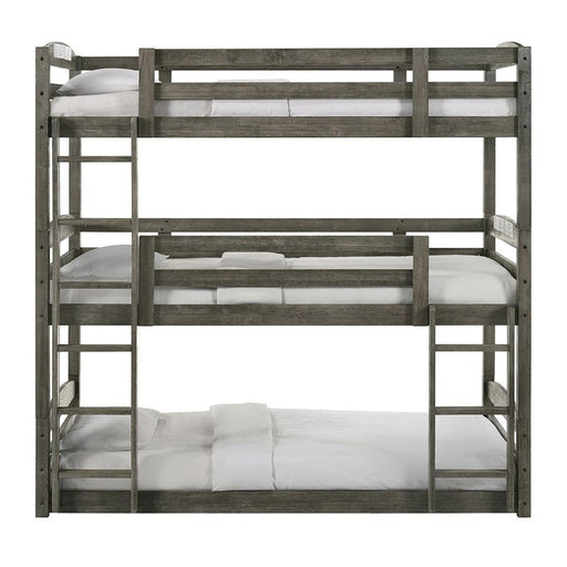 Elements International Trey Twin Over Twin Over Twin Bunk Bed in Wire Brushed Grey image