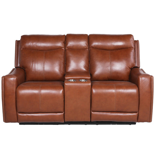Steve Silver Natalia Leather Dual Power Reclining Console Loveseat in Coach - Furniture House (VA)