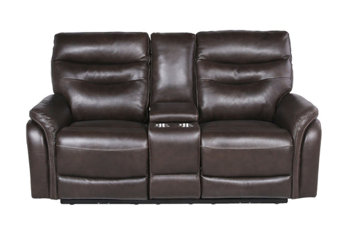 Steve Silver Fortuna Leather Dual Power Reclining Console Loveseat in Coffee - Furniture House (VA)